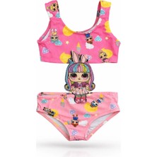 The Littles Kids Kız Çocuk Bebek Figürlü Pembe Renk Lastikli Mayo