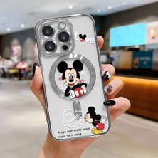 HONTINGA iPhone 15 Pro ile Uyumlu Şeffaf Magsafe Wireless Kılıfı Düşüme Önleyici Basitlik Anti Düşme Kamera Korumali Mickey Desen Yumuşak Silikon Telefon Kılıfı Kadın ve Erkek Için Uygundur K7-2110