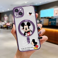 HONTINGA iPhone 14 Plus ile Uyumlu Şeffaf Magsafe Wireless Kılıfı Düşüme Önleyici Basitlik Anti Düşme Kamera Korumali Mickey Desen Yumuşak Silikon Telefon Kılıfı Kadın ve Erkek Için Uygundur K7-2110