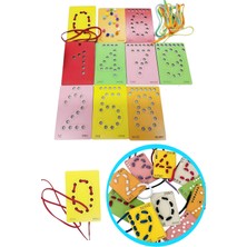 Feyza Design Eğitici Ahşap Rakam Seti - Renkli Delikli Ip Geçirme Oyuncağı