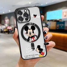 HONTINGA iPhone 15 Pro Max ile Uyumlu Şeffaf Magsafe Wireless Kılıfı Düşüme Önleyici Basitlik Anti Düşme Kamera Korumali Mickey Desen Yumuşak Silikon Telefon Kılıfı Kadın ve Erkek Için Uygundur K7-2110