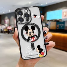 HONTINGA iPhone 16 Pro ile Uyumlu Şeffaf Magsafe Wireless Kılıfı Düşüme Önleyici Basitlik Anti Düşme Kamera Korumali Mickey Desen Yumuşak Silikon Telefon Kılıfı Kadın ve Erkek Için Uygundur K7-2110