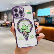 HONTINGA iPhone 14 Pro ile Uyumlu Şeffaf Magsafe Wireless Kılıfı Düşüme Önleyici Basitlik Anti Düşme Kamera Korumali Saksı Bitkisi Desen Yumuşak Silikon Telefon Kılıfı Kadın ve Erkek Için Uygundur K7-2098