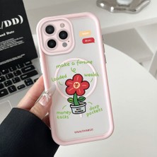 HONTINGA iPhone 14 Pro Max Uyumlu Şeffaf Magsafe Wireless Köşe Düşüme Önleyici Basitlik Anti Düşme Kamera Korumali Çiçek Deseni Silikon Telefon Kılıfı K7-0087