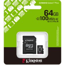 Fantastik Store Kıngston SDCS3/64GB, Canvas Select Plus Gen3 A1, 100MB/S, Microsd Kart Bellek (Sd Adaptörlü)