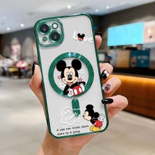 HONTINGA iPhone 15 Plus ile Uyumlu Şeffaf Magsafe Wireless Kılıfı Düşüme Önleyici Basitlik Anti Düşme Kamera Korumali Mickey Desen Yumuşak Silikon Telefon Kılıfı Kadın ve Erkek Için Uygundur K7-2110