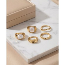 Uretti - Nerman 4053  2526 Inci Detaylı Gold 5'li Set Yüzük