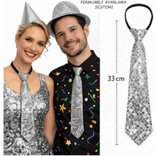 Tbl Dekor Gümüş Renk Pul Payetli Işıltılı Parti Kravatı 33 cm