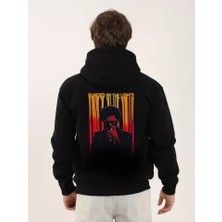 Meğdaix Unisex Baskılı Oversize Üç Iplik Kapüşonlu Sweatshirt - Siyah