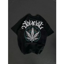 Ulak Hand Mader Ulak Handmader Unisex Bisiklet Yaka Baskılı Oversize T-Shirt - Siyah
