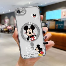 HONTINGA iPhone 8 ile Uyumlu Şeffaf Magsafe Wireless Kılıfı Düşüme Önleyici Basitlik Anti Düşme Kamera Korumali Mickey Desen Yumuşak Silikon Telefon Kılıfı Kadın ve Erkek Için Uygundur K7-2110