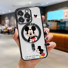 HONTINGA iPhone 15 Pro ile Uyumlu Şeffaf Magsafe Wireless Kılıfı Düşüme Önleyici Basitlik Anti Düşme Kamera Korumali Mickey Desen Yumuşak Silikon Telefon Kılıfı Kadın ve Erkek Için Uygundur K7-2110