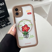 HONTINGA iPhone 11 Uyumlu Şeffaf Magsafe Wireless Köşe Düşüme Önleyici Basitlik Anti Düşme Kamera Korumali Çiçek Deseni Silikon Telefon Kılıfı K7-0087