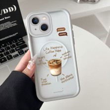 HONTINGA iPhone 15 Plus Uyumlu Şeffaf Magsafe Wireless Köşe Düşüme Önleyici Basitlik Anti Düşme Kamera Korumali Kahve Deseni Silikon Telefon Kılıfı K7-0088