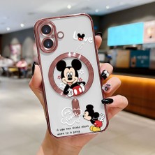 HONTINGA iPhone 16 ile Uyumlu Şeffaf Magsafe Wireless Kılıfı Düşüme Önleyici Basitlik Anti Düşme Kamera Korumali Mickey Desen Yumuşak Silikon Telefon Kılıfı Kadın ve Erkek Için Uygundur K7-2110