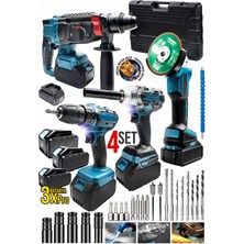 Moonshop Profesyonel Şarjlı Darbeli 4'lü Set 2-26 Hilti 125MM Taşlama 13MM  Matkap 650 Nm  Somun Sökme Hediye