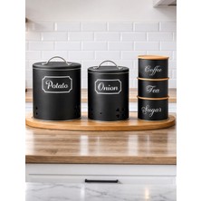 Decorev Mat Siyah Metal Mutfak Saklama Kutusu Seti – Patates, Soğan & Kahve/çay/şeker Organizer