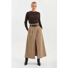 Nish&Chic Yırtmaçlı Düz Paraşüt Etek