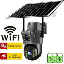 Conio 6mp Wifi Solar Çift Lens Ptz Kamera: 360° Dönebilen Panoramik, 7/24 Kayıt, Hareket Sensörlü Sesli ve Işıklı Alarm (Kırmızı+Mavi), Gece Görüş, Suya Dayanıklı