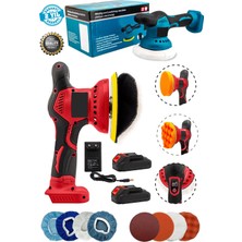 Moonshop Çift Akülü Orbital 128DXV Lityum 2x Batarya 6 Devir Ayarlı Detay Pasta Cila Zımpara Polisaj Makinesi