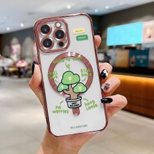 HONTINGA iPhone 14 Pro ile Uyumlu Şeffaf Magsafe Wireless Kılıfı Düşüme Önleyici Basitlik Anti Düşme Kamera Korumali Saksı Bitkisi Desen Yumuşak Silikon Telefon Kılıfı Kadın ve Erkek Için Uygundur K7-2098