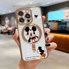 HONTINGA iPhone 15 Pro ile Uyumlu Şeffaf Magsafe Wireless Kılıfı Düşüme Önleyici Basitlik Anti Düşme Kamera Korumali Mickey Desen Yumuşak Silikon Telefon Kılıfı Kadın ve Erkek Için Uygundur K7-2110
