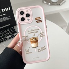 HONTINGA iPhone 15 Pro Uyumlu Şeffaf Magsafe Wireless Köşe Düşüme Önleyici Basitlik Anti Düşme Kamera Korumali Kahve Deseni Silikon Telefon Kılıfı K7-0088