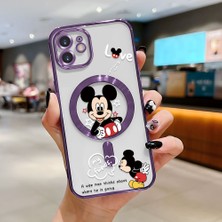 HONTINGA iPhone 12 ile Uyumlu Şeffaf Magsafe Wireless Kılıfı Düşüme Önleyici Basitlik Anti Düşme Kamera Korumali Mickey Desen Yumuşak Silikon Telefon Kılıfı Kadın ve Erkek Için Uygundur K7-2110