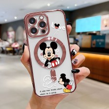 HONTINGA iPhone 15 Pro Max ile Uyumlu Şeffaf Magsafe Wireless Kılıfı Düşüme Önleyici Basitlik Anti Düşme Kamera Korumali Mickey Desen Yumuşak Silikon Telefon Kılıfı Kadın ve Erkek Için Uygundur K7-2110