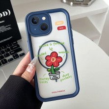 HONTINGA iPhone 15 Uyumlu Şeffaf Magsafe Wireless Köşe Düşüme Önleyici Basitlik Anti Düşme Kamera Korumali Çiçek Deseni Silikon Telefon Kılıfı K7-0087