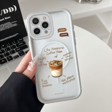 HONTINGA iPhone 15 Pro Uyumlu Şeffaf Magsafe Wireless Köşe Düşüme Önleyici Basitlik Anti Düşme Kamera Korumali Kahve Deseni Silikon Telefon Kılıfı K7-0088