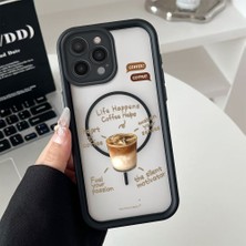 HONTINGA iPhone 15 Pro Max Uyumlu Şeffaf Magsafe Wireless Köşe Düşüme Önleyici Basitlik Anti Düşme Kamera Korumali Kahve Deseni Silikon Telefon Kılıfı K7-0088