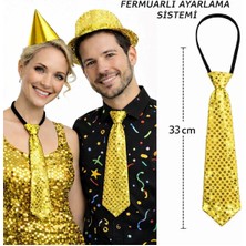 Tbl Dekor Altın Renk Pul Payetli Işıltılı Parti Kravatı 33 cm