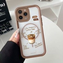 HONTINGA iPhone 15 Pro Uyumlu Şeffaf Magsafe Wireless Köşe Düşüme Önleyici Basitlik Anti Düşme Kamera Korumali Kahve Deseni Silikon Telefon Kılıfı K7-0088