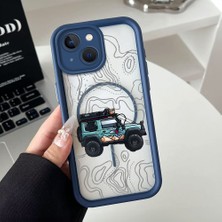 HONTINGA iPhone 14 Plus Uyumlu Şeffaf Magsafe Wireless Köşe Düşüme Önleyici Basitlik Anti Düşme Kamera Korumali Araba Deseni Silikon Telefon Kılıfı K7-0090