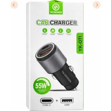 YK Design Yk Desıgn Araç Içi Hızlı Şarj Soketi 55W Oto Çakmaklık Type-C Araba Çakmaklık