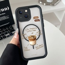 HONTINGA iPhone 15 Plus Uyumlu Şeffaf Magsafe Wireless Köşe Düşüme Önleyici Basitlik Anti Düşme Kamera Korumali Kahve Deseni Silikon Telefon Kılıfı K7-0088