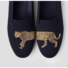 AGM Vıvaıa Yuvarlak Burunlu Işlemeli Mokasen Ayakkabı (Audrey) , Lacivert Babet , Işlemeli Lacivert Babet