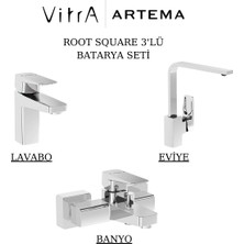 Artema Root Square Krom Lavabo-Banyo-Eviye Bataryası 3'lü Set A42732-A42737-A42753