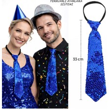 Tbl Dekor Mavi Renk Pul Payetli Işıltılı Parti Kravatı 33 cm