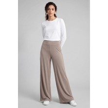 Koyu Bej Comfort Fit Geniş Paça Korsajlı Palazzo Kadın Pantolon - 94681