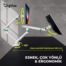 Digitus Özel Tasarım Çiftli Monitör Kolu Max 35" 10KG Taşıma Kapasiteli Mekanik Yaylı Hızlı Vidasız Montaj