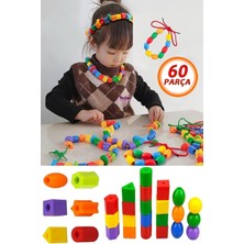 Feyza Design 60 Parça Renkli Geometrik Boncuk Dizme Oyuncağı