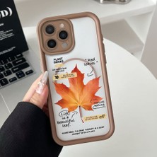 HONTINGA iPhone 15 Pro Uyumlu Şeffaf Magsafe Wireless Köşe Düşüme Önleyici Basitlik Anti Düşme Kamera Korumali Akçaağaç Yaprağı Deseni Silikon Telefon Kılıfı K7-0085