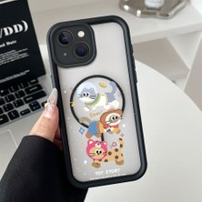 HONTINGA iPhone 13 Uyumlu Şeffaf Magsafe Wireless Köşe Düşüme Önleyici Basitlik Anti Düşme Kamera Korumali Sevimli Kedi Deseni Silikon Telefon Kılıfı K7-0086