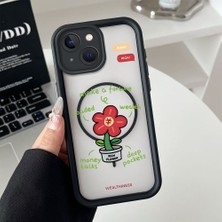 HONTINGA iPhone 15 Uyumlu Şeffaf Magsafe Wireless Köşe Düşüme Önleyici Basitlik Anti Düşme Kamera Korumali Çiçek Deseni Silikon Telefon Kılıfı K7-0087