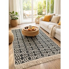 My Evilla Zikzak Çizgili Desenli Pamuklu Dokuma Çift Taraflı Kilim Yıkanabilir Modern Yolluk Kaymaz Dekoratif Halı