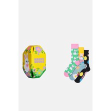 Happy Socks - Çok Renkli Tavşan Desenli 3\'lü Pamuklu Çorap Seti