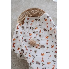 Lollie Baby&Kids Organik Müslin Örtü, Bebek Çocuk 80X100 cm - Safari Hayvanları