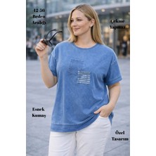 XCEDY Cedy - Kadın Özel Tasarım Esnek, Pul Payet, Dantel Detaylı Yıkamalı Büyük Beden Tişört